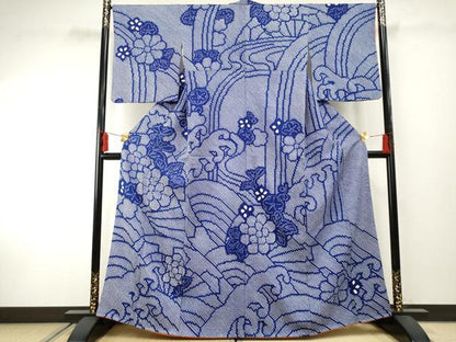 平和屋着物●訪問着 総絞り 立波花文 正絹 逸品 AABF2948cs