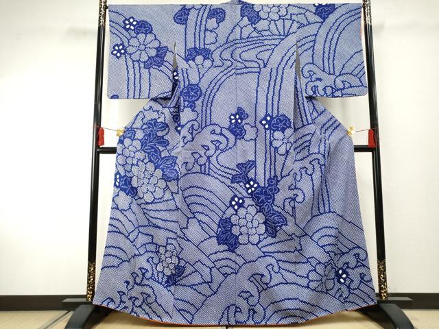 平和屋着物●訪問着 総絞り 立波花文 正絹 逸品 AABF2948cs