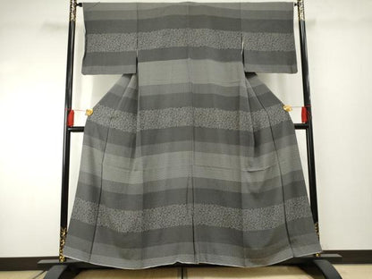 平和屋着物●江戸小紋 吉祥横段文 黒地 正絹 逸品 AABF2949cs