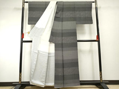 平和屋着物●江戸小紋 吉祥横段文 黒地 正絹 逸品 AABF2949cs