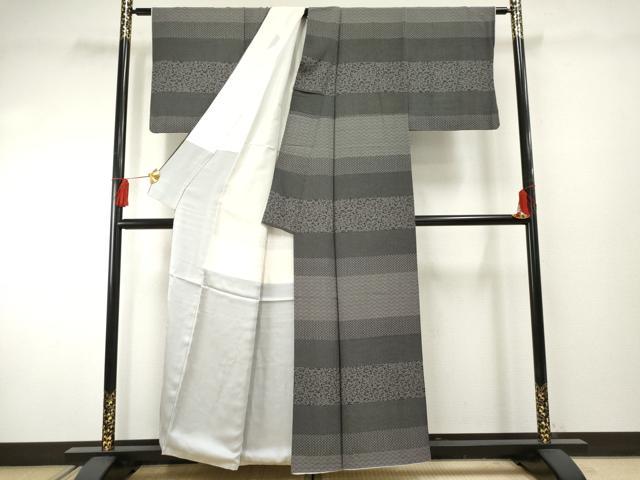 平和屋着物●江戸小紋 吉祥横段文 黒地 正絹 逸品 AABF2949cs