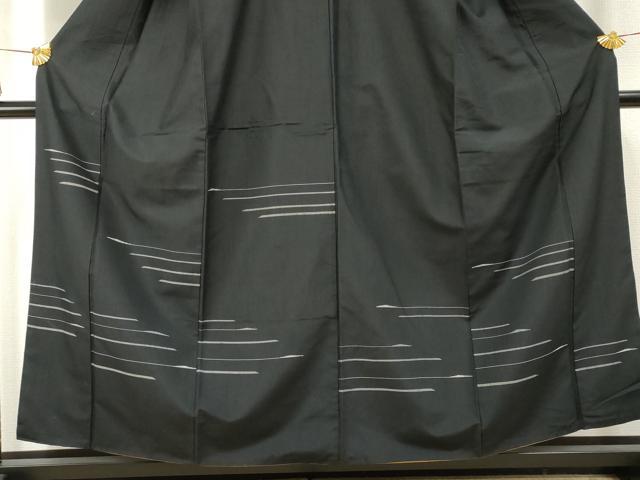 平和屋着物●訪問着 紬地 横段文 黒地 正絹 逸品 AABF2951cs