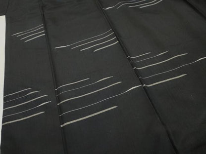 平和屋着物●訪問着 紬地 横段文 黒地 正絹 逸品 AABF2951cs