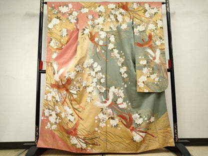 平和屋着物●豪華振袖 鳳凰花文 暈し染め 金銀彩 正絹 逸品 AABF2952cs