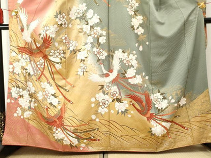 平和屋着物●豪華振袖 鳳凰花文 暈し染め 金銀彩 正絹 逸品 AABF2952cs