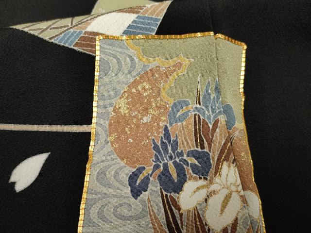 平和屋着物●訪問着 駒刺繍 色紙重ね花文 黒地 金彩 鬼しぼ縮緬 正絹 逸品 AABF2954cs