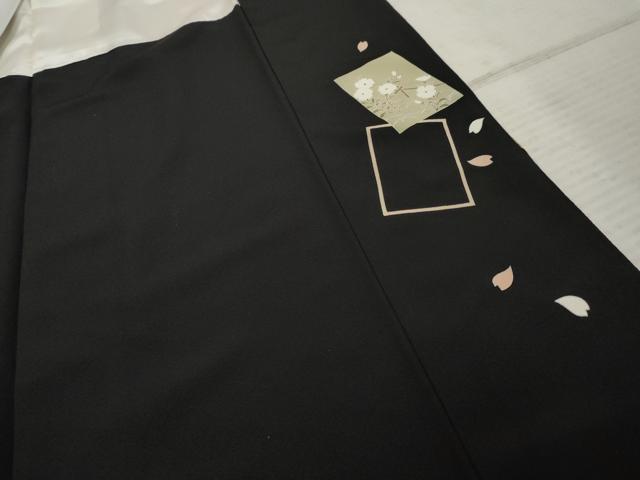 平和屋着物●訪問着 駒刺繍 色紙重ね花文 黒地 金彩 鬼しぼ縮緬 正絹 逸品 AABF2954cs