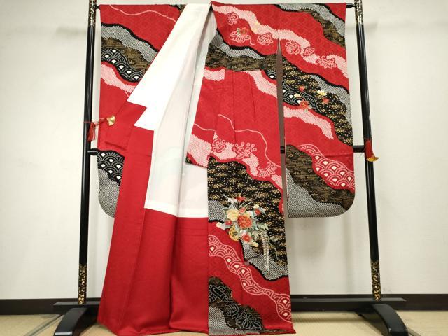 平和屋着物●豪華振袖 絞り 刺繍 花篭文 金糸 金彩 正絹 逸品 AABF2955cs