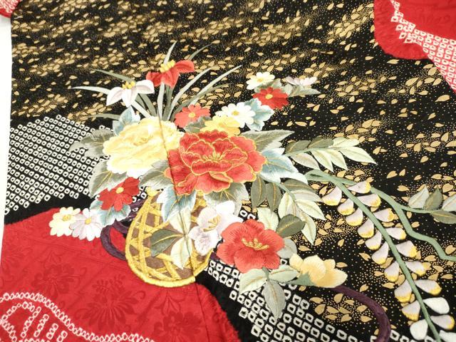 平和屋着物●豪華振袖 絞り 刺繍 花篭文 金糸 金彩 正絹 逸品 AABF2955cs