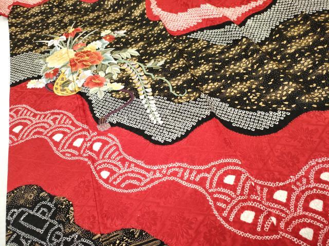 平和屋着物●豪華振袖 絞り 刺繍 花篭文 金糸 金彩 正絹 逸品 AABF2955cs