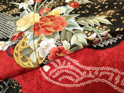 平和屋着物●豪華振袖 絞り 刺繍 花篭文 金糸 金彩 正絹 逸品 AABF2955cs
