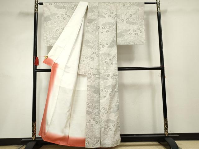 平和屋着物●本場大島紬 白大島 一元7マルキ 雲重ね吉祥花唐草文 正絹 逸品 AABF2959cs