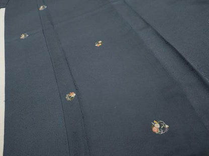 平和屋着物●上質な小紋 刺繍 花丸文 金糸 ロング丈 正絹 逸品 AABF2962cs