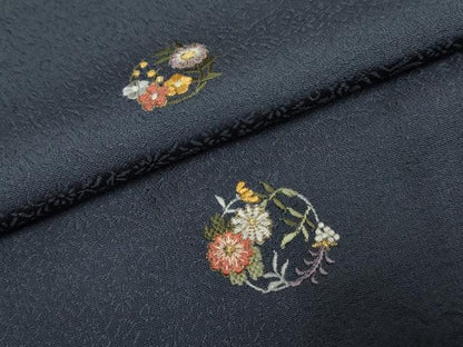 平和屋着物●上質な小紋 刺繍 花丸文 金糸 ロング丈 正絹 逸品 AABF2962cs