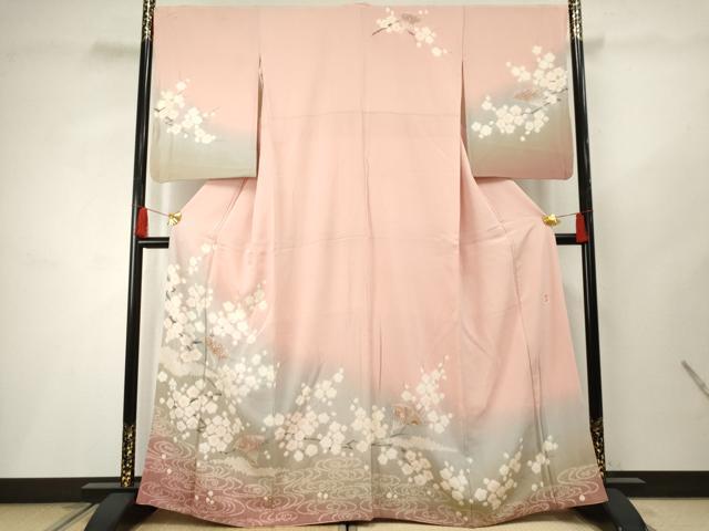 平和屋着物●十日町 名門 滝泰謹製 訪問着 絞り 地紙枝花文 暈し染め 正絹 逸品 AABF2963cs