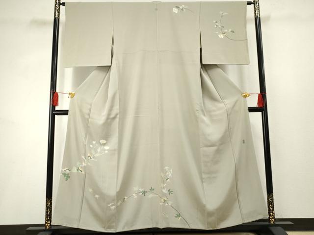 平和屋着物●京加賀糸目友禅作家 山崎巌 訪問着 枝花文 正絹 逸品 AABF2964cs