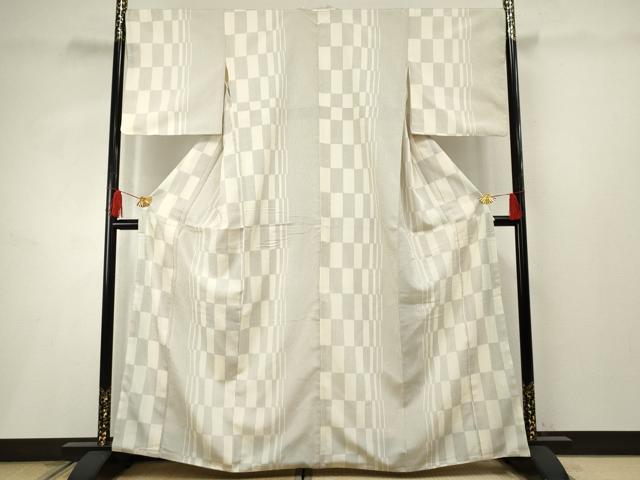 平和屋着物●本塩沢 市松間道 正絹 逸品 AABF2965cs