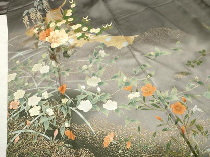 平和屋着物●訪問着 作家物 几帳草花文 暈し染め 金彩 正絹 逸品 AABF2966cs