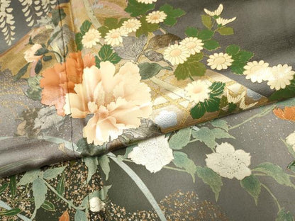 平和屋着物●訪問着 作家物 几帳草花文 暈し染め 金彩 正絹 逸品 AABF2966cs