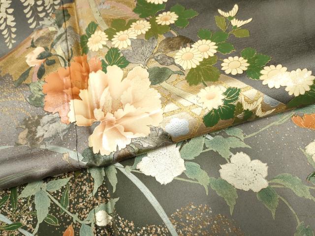 平和屋着物●訪問着 作家物 几帳草花文 暈し染め 金彩 正絹 逸品 AABF2966cs