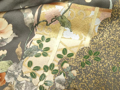平和屋着物●訪問着 作家物 几帳草花文 暈し染め 金彩 正絹 逸品 AABF2966cs