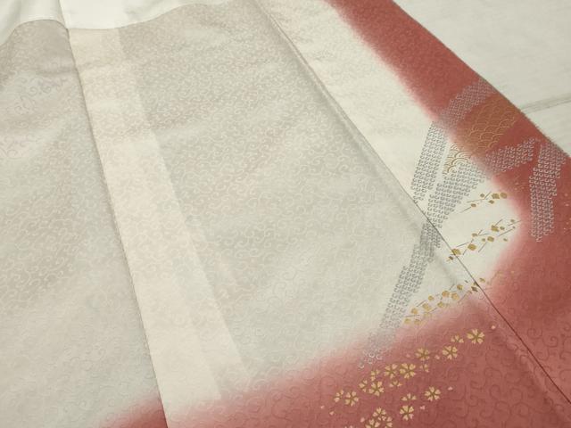 平和屋着物●訪問着 地紙草花文 暈し染め 金彩 金通し地 正絹 逸品 AABF2970cs