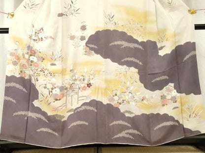 平和屋着物●訪問着 絞り 風景草花文 暈し染め 正絹 逸品 AABF2971cs
