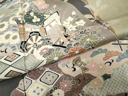 平和屋着物●訪問着 御所車吉祥草花文 金彩 正絹 逸品 AABF2972cs