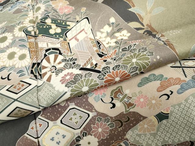 平和屋着物●訪問着 御所車吉祥草花文 金彩 正絹 逸品 AABF2972cs