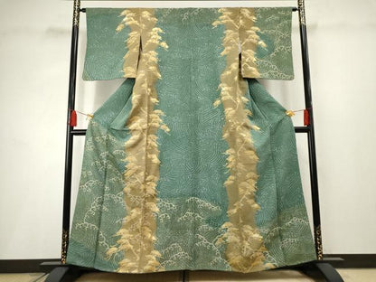 平和屋着物●訪問着 寿光織 立波松文 金銀糸 金彩 正絹 逸品 AABF2976cs