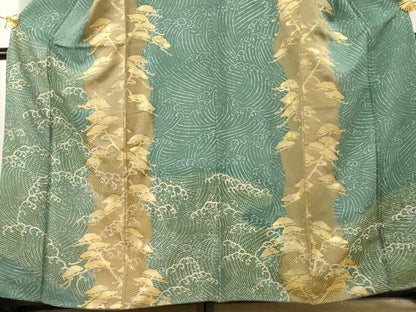 平和屋着物●訪問着 寿光織 立波松文 金銀糸 金彩 正絹 逸品 AABF2976cs