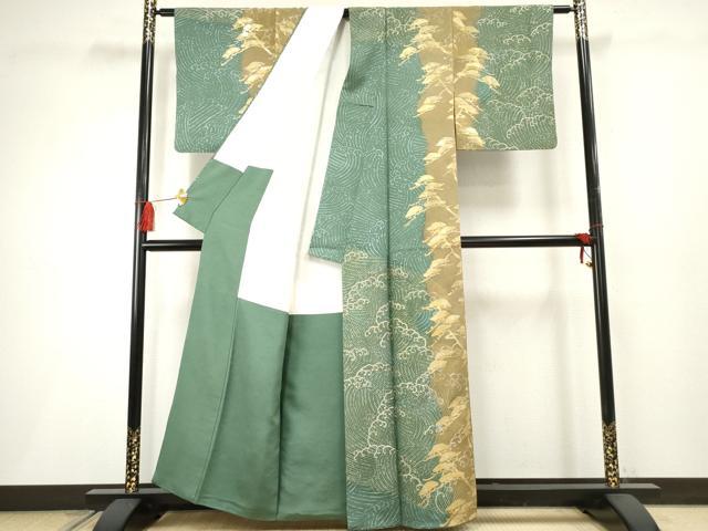 平和屋着物●訪問着 寿光織 立波松文 金銀糸 金彩 正絹 逸品 AABF2976cs