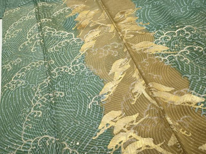 平和屋着物●訪問着 寿光織 立波松文 金銀糸 金彩 正絹 逸品 AABF2976cs
