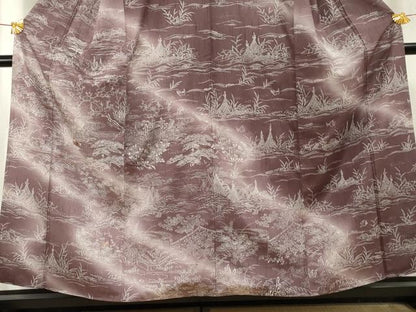 平和屋着物●訪問着 紬地 刺繍 流水花鳥松文 正絹 逸品 AABF2977cs