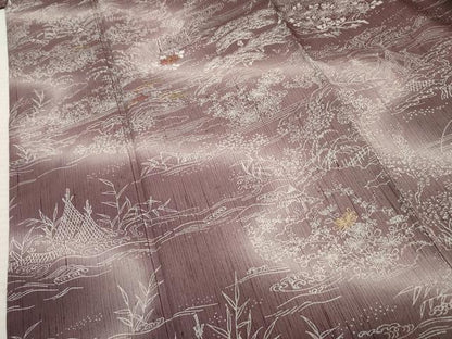 平和屋着物●訪問着 紬地 刺繍 流水花鳥松文 正絹 逸品 AABF2977cs