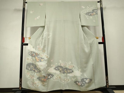 平和屋着物●創業460年・千總 訪問着 駒刺繍 絞り 雲取り草花文 金彩 正絹 逸品 AABF2979cs