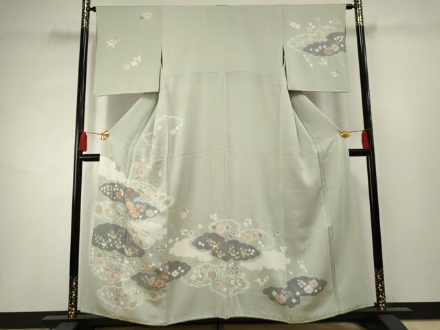 平和屋着物●創業460年・千總 訪問着 駒刺繍 絞り 雲取り草花文 金彩 正絹 逸品 AABF2979cs