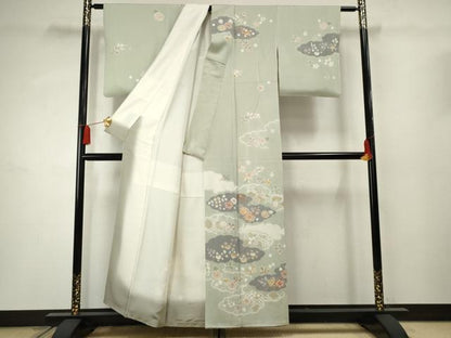 平和屋着物●創業460年・千總 訪問着 駒刺繍 絞り 雲取り草花文 金彩 正絹 逸品 AABF2979cs