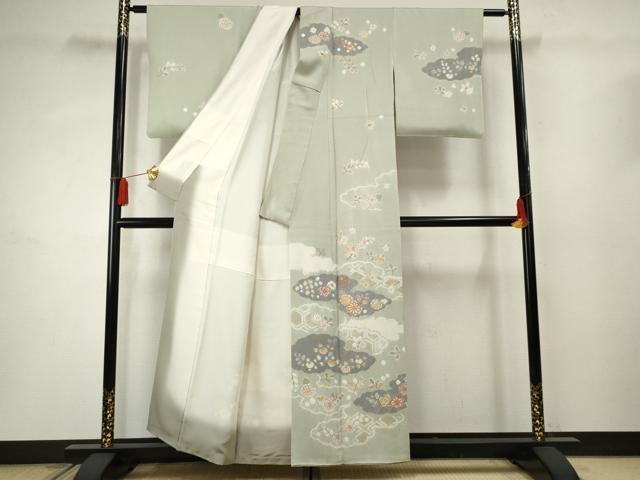 平和屋着物●創業460年・千總 訪問着 駒刺繍 絞り 雲取り草花文 金彩 正絹 逸品 AABF2979cs