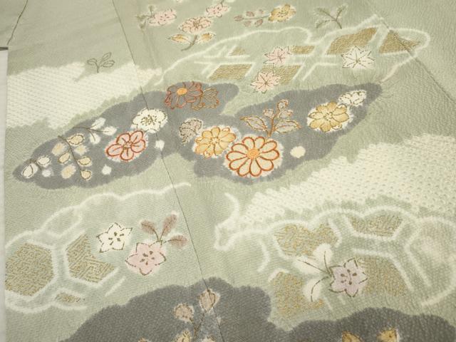 平和屋着物●創業460年・千總 訪問着 駒刺繍 絞り 雲取り草花文 金彩 正絹 逸品 AABF2979cs