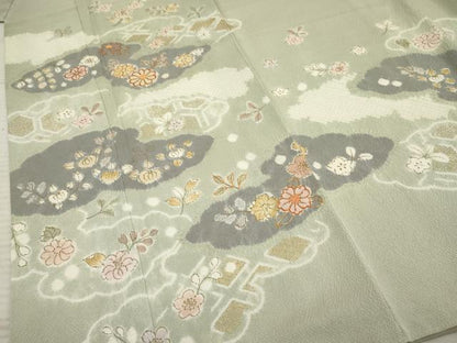 平和屋着物●創業460年・千總 訪問着 駒刺繍 絞り 雲取り草花文 金彩 正絹 逸品 AABF2979cs