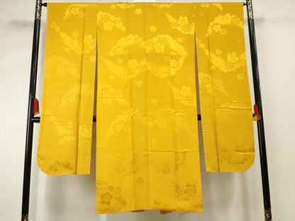 平和屋着物●振袖用長襦袢 袷 舞花地紋 黄金色 正絹 逸品 未使用 AABF2980cs
