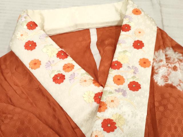 平和屋着物●振袖用長襦袢 無双仕立て 舞花文 半衿刺繍 正絹 逸品 AABF2982cs