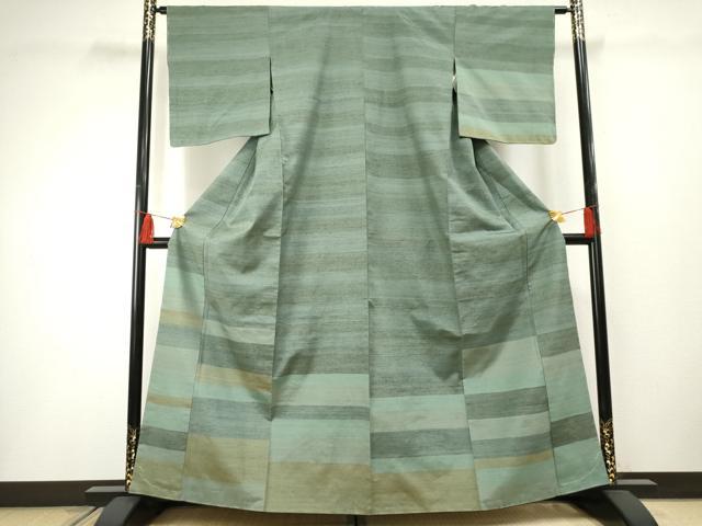 平和屋着物●訪問着 紬地 横段文 正絹 逸品 未使用 AABF2988cs