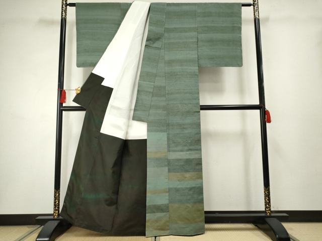 平和屋着物●訪問着 紬地 横段文 正絹 逸品 未使用 AABF2988cs