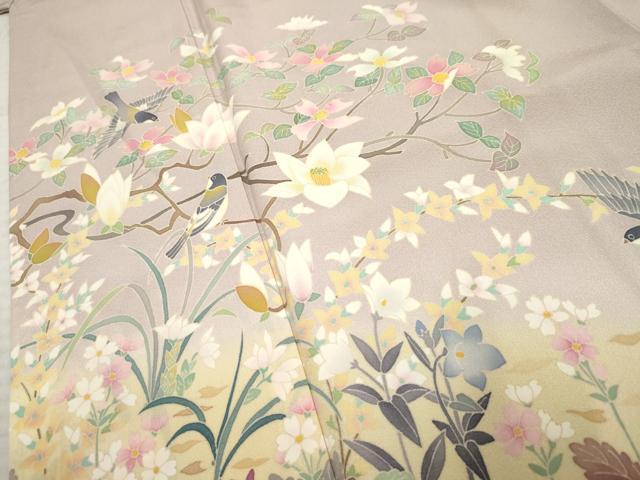 平和屋着物●本加賀友禅作家 北田弓子 色留袖 花鳥文 暈し染め 正絹 逸品 AABF2989cs