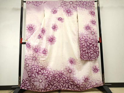 平和屋着物●豪華振袖 総絞り 駒刺繍 舞花文 暈し染め 正絹 逸品 AABF2995cs