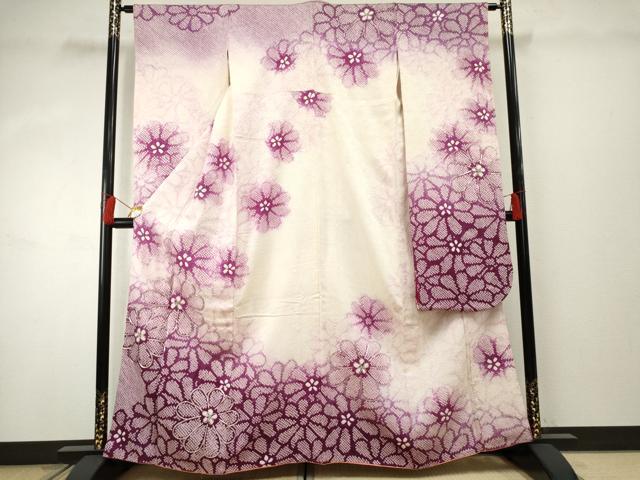 平和屋着物●豪華振袖 総絞り 駒刺繍 舞花文 暈し染め 正絹 逸品 AABF2995cs