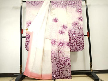 平和屋着物●豪華振袖 総絞り 駒刺繍 舞花文 暈し染め 正絹 逸品 AABF2995cs