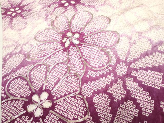 平和屋着物●豪華振袖 総絞り 駒刺繍 舞花文 暈し染め 正絹 逸品 AABF2995cs